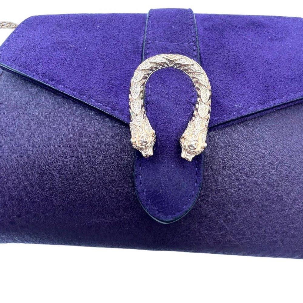 Big Budha Purple Suede Leather Shoulder Bag Gold Chain Strap - Picture 2 of 10